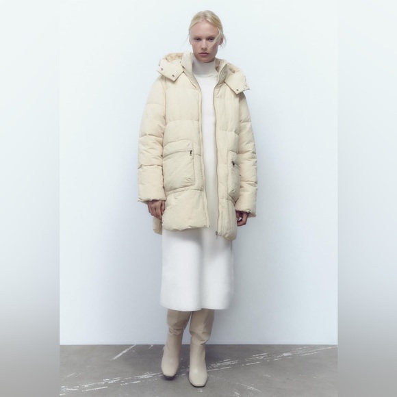 Zara Ecru Water Repellent Puffer Coat - Picture 6 of 16